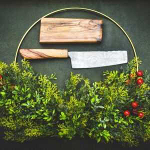 Nakiri Inspired Chef Knife & Wood Sheath